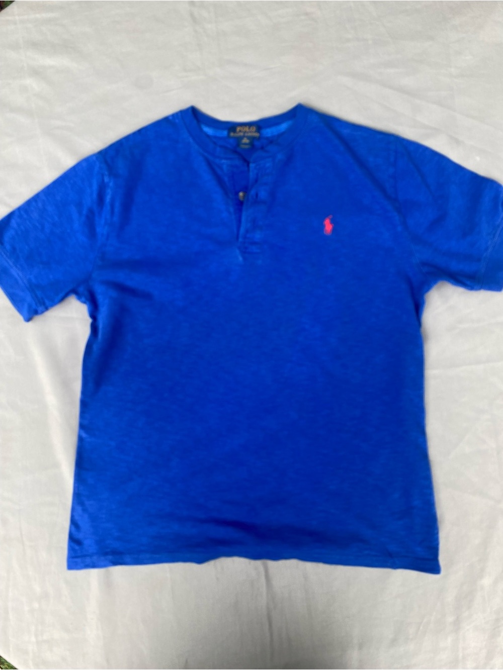 Polo by Ralph Lauren Royal Blue Short-Sleeve Henley with Pink Pony